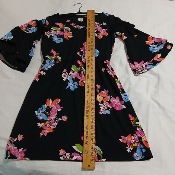 A New Day Black floral fit & flare dress with bell sleeves sz Small polyester - Picture 12 of 16